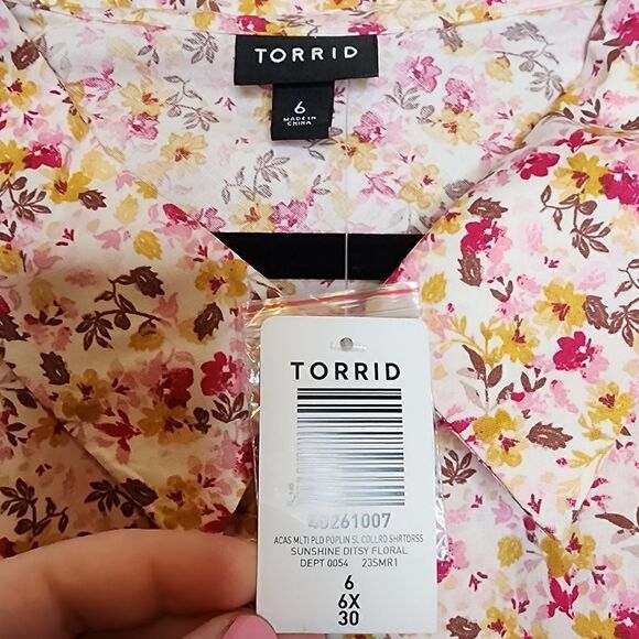 6X 30W Torrid Pink Ditsy Floral Poplin Shirt Dress Collared Belt Button Up Pocke - Picture 5 of 7